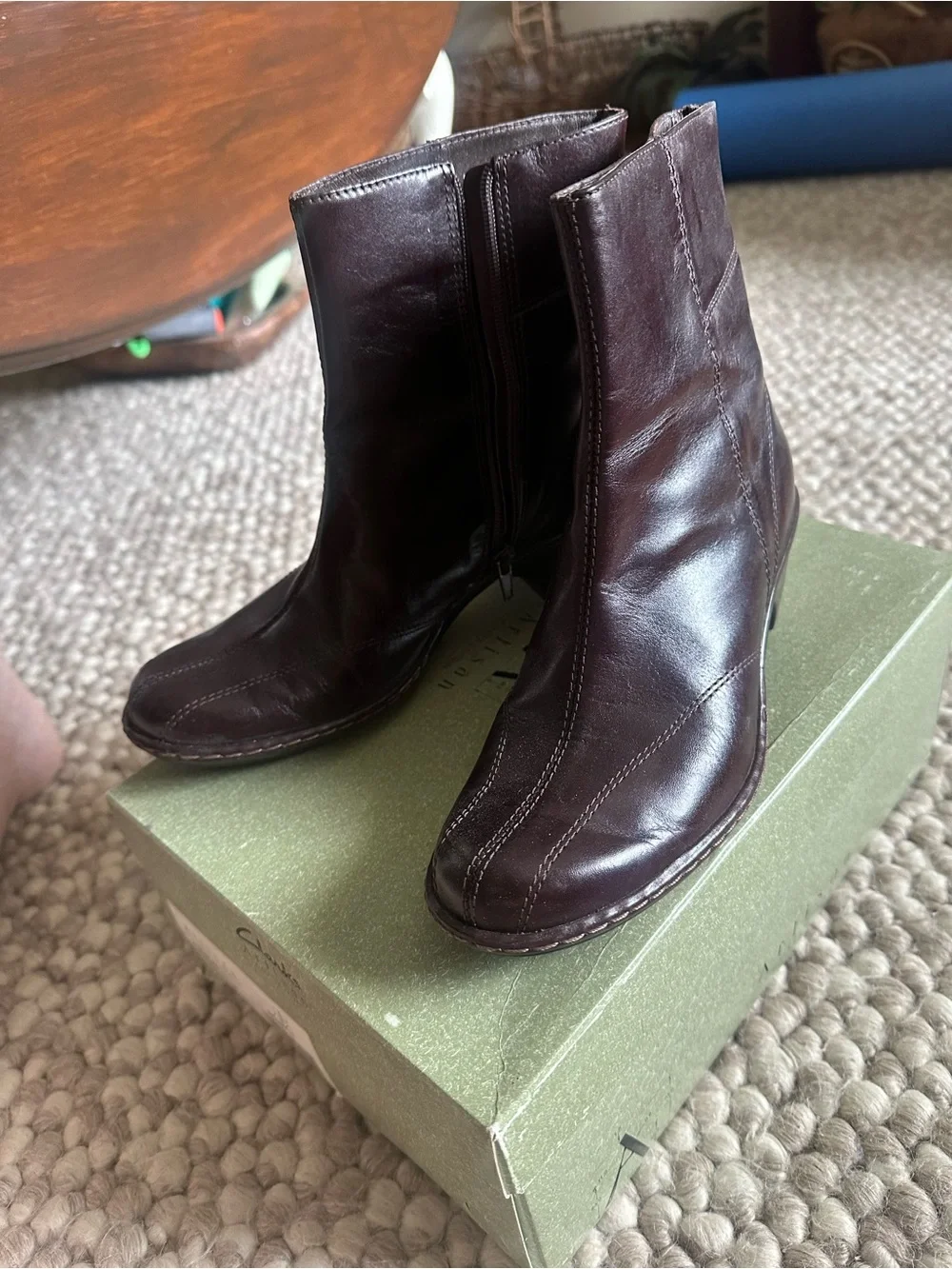 Clarks Women's Dark Brown Leather Zip-Front Ankle Boots